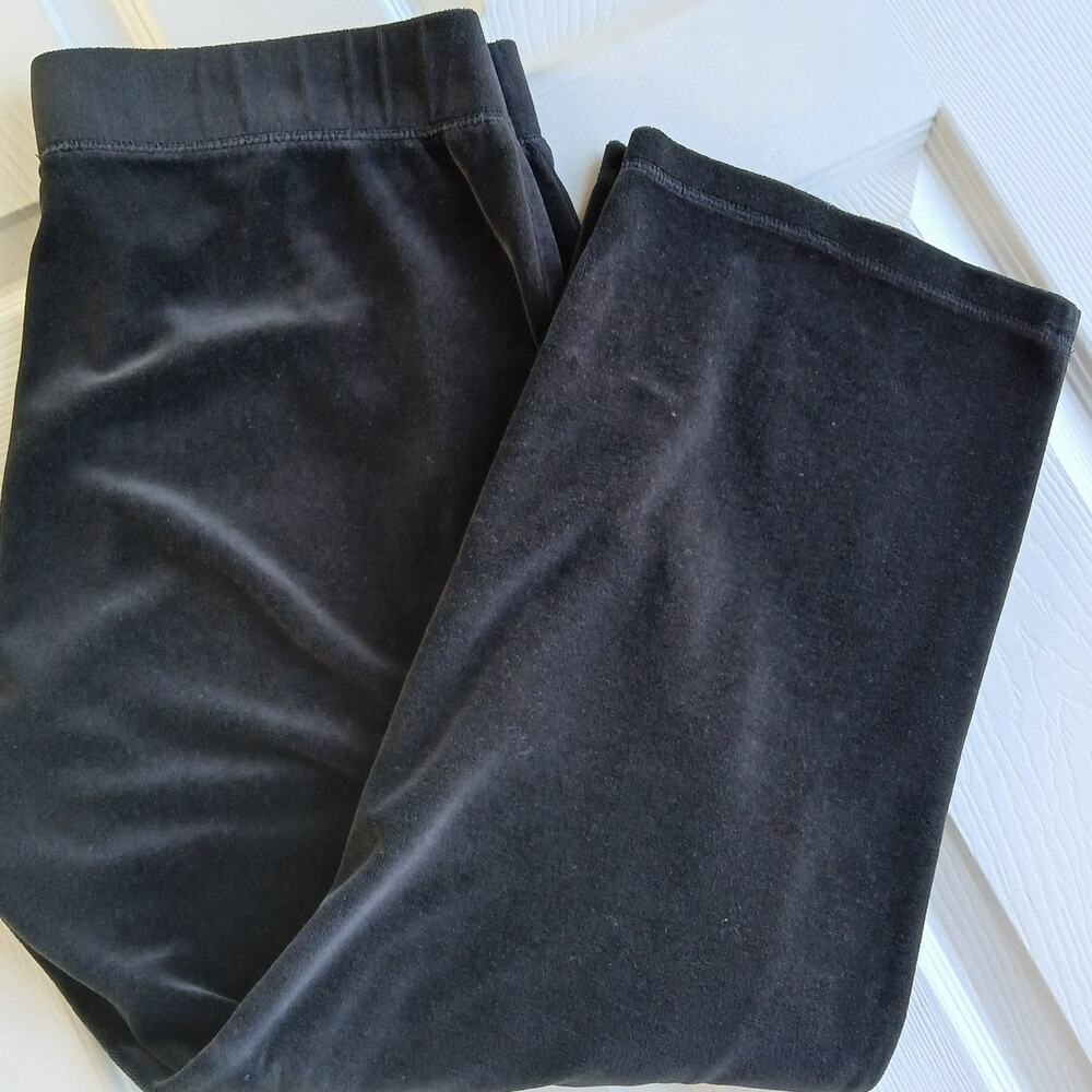 Talbots Black Velvet Pants Xp plush velour plus size petite wide leg pull on